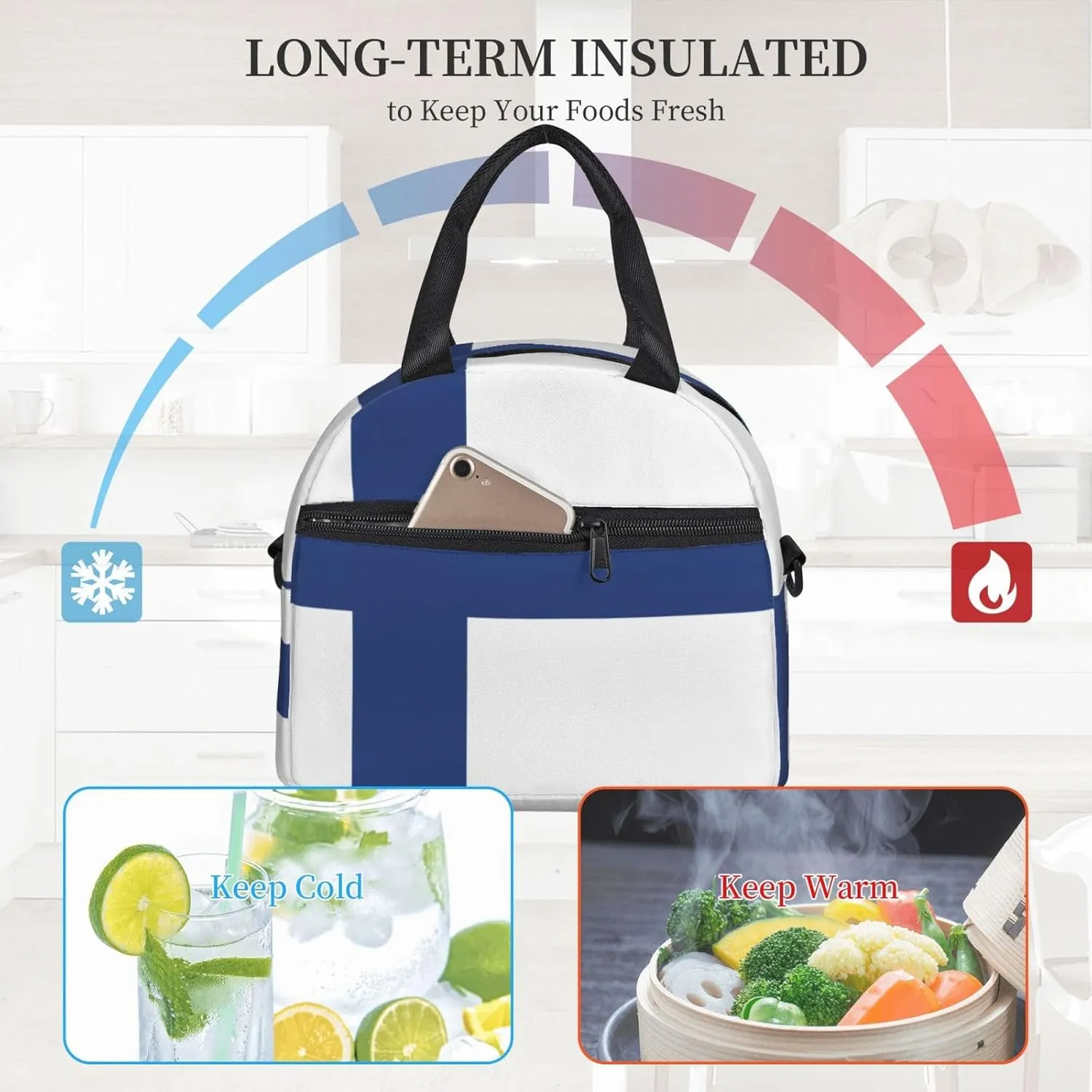 Finnish Flag Lunch Bag For Women Men Insulated Lunch Tote Box Reusable For Office Picnic Days