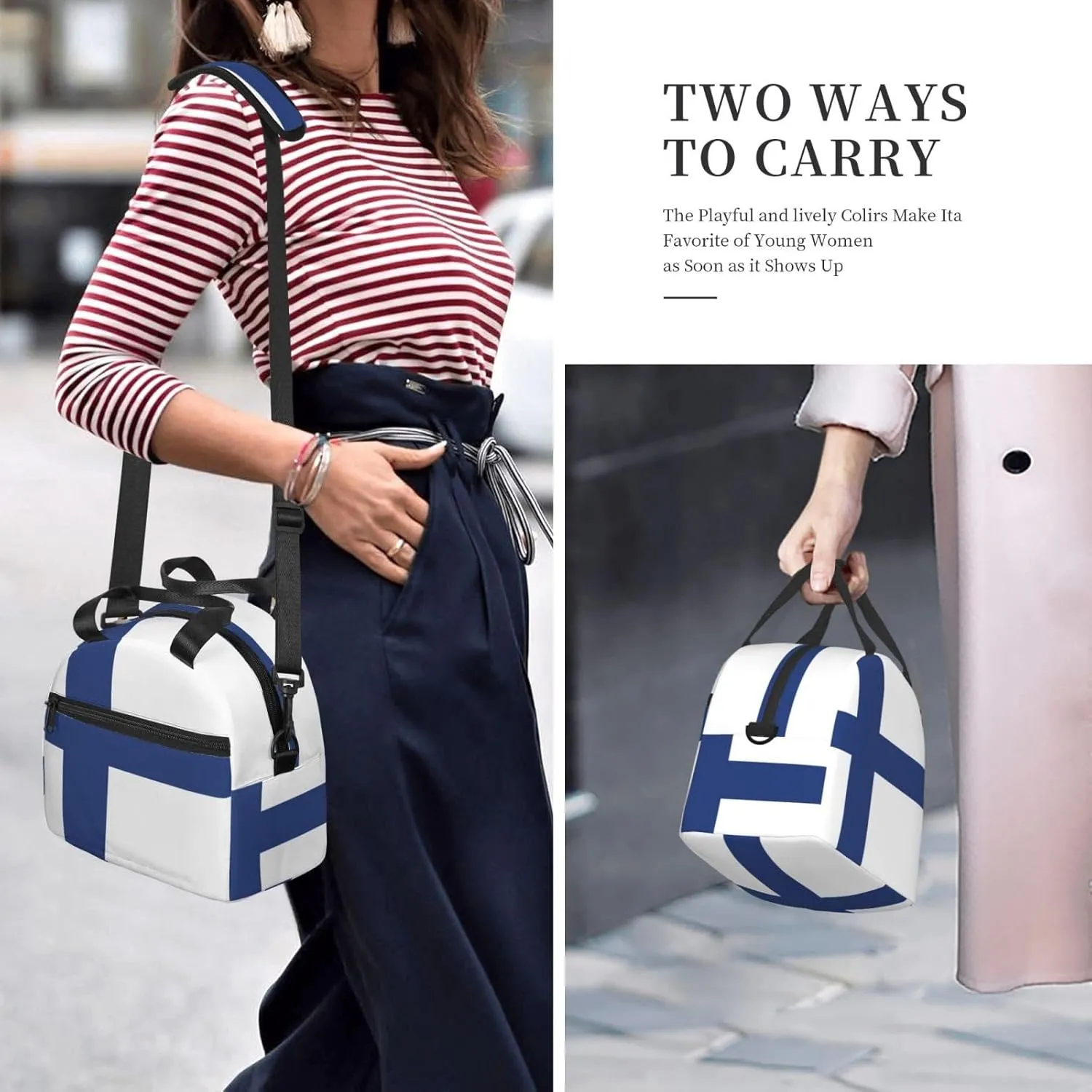 Finnish Flag Lunch Bag For Women Men Insulated Lunch Tote Box Reusable For Office Picnic Days
