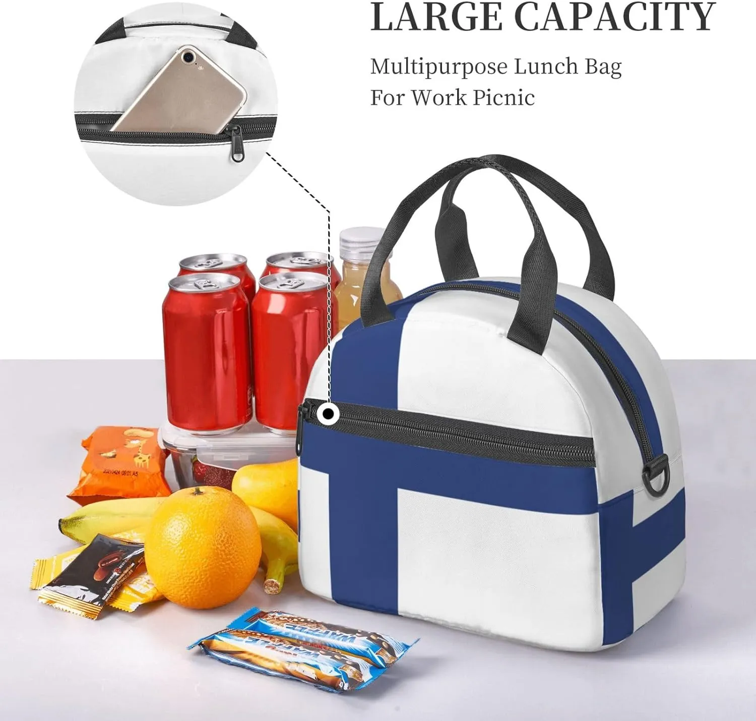 Finnish Flag Lunch Bag For Women Men Insulated Lunch Tote Box Reusable For Office Picnic Days