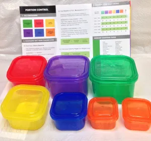 Fire Deals 7 Piece Portion Control Containers Kit For Weight Loss Eat Healthy and Balanced, Free HOLIDAYS RECIPES E-Book  Planner Guide Multi-Colored System.Comparable to 21 Day Fix