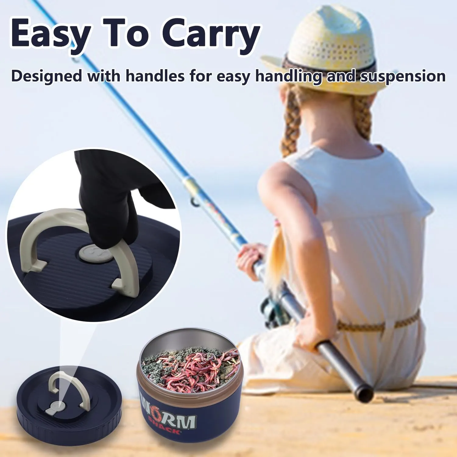 Fishing Bait Container, Insulated Stainless Steel, Live Bait Storage, Worm Storage Box, Nightcrawler Box, Bait Tank, Compact and Durable,Small and Portable, Keeps Bait Fresh and Alive