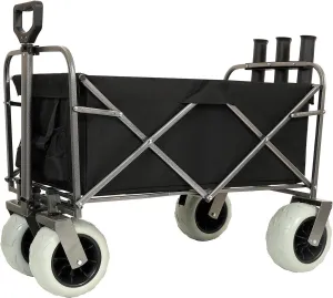 Fishing Cart with Rod Holders, 500lbs Collapsible Foldable Wagon Cart w/9'' All-Terrain Wheels for Sand, Utility Wagon Cart Heavy Duty Garden Carts with 3 Pcs Waterproof Cover,Black