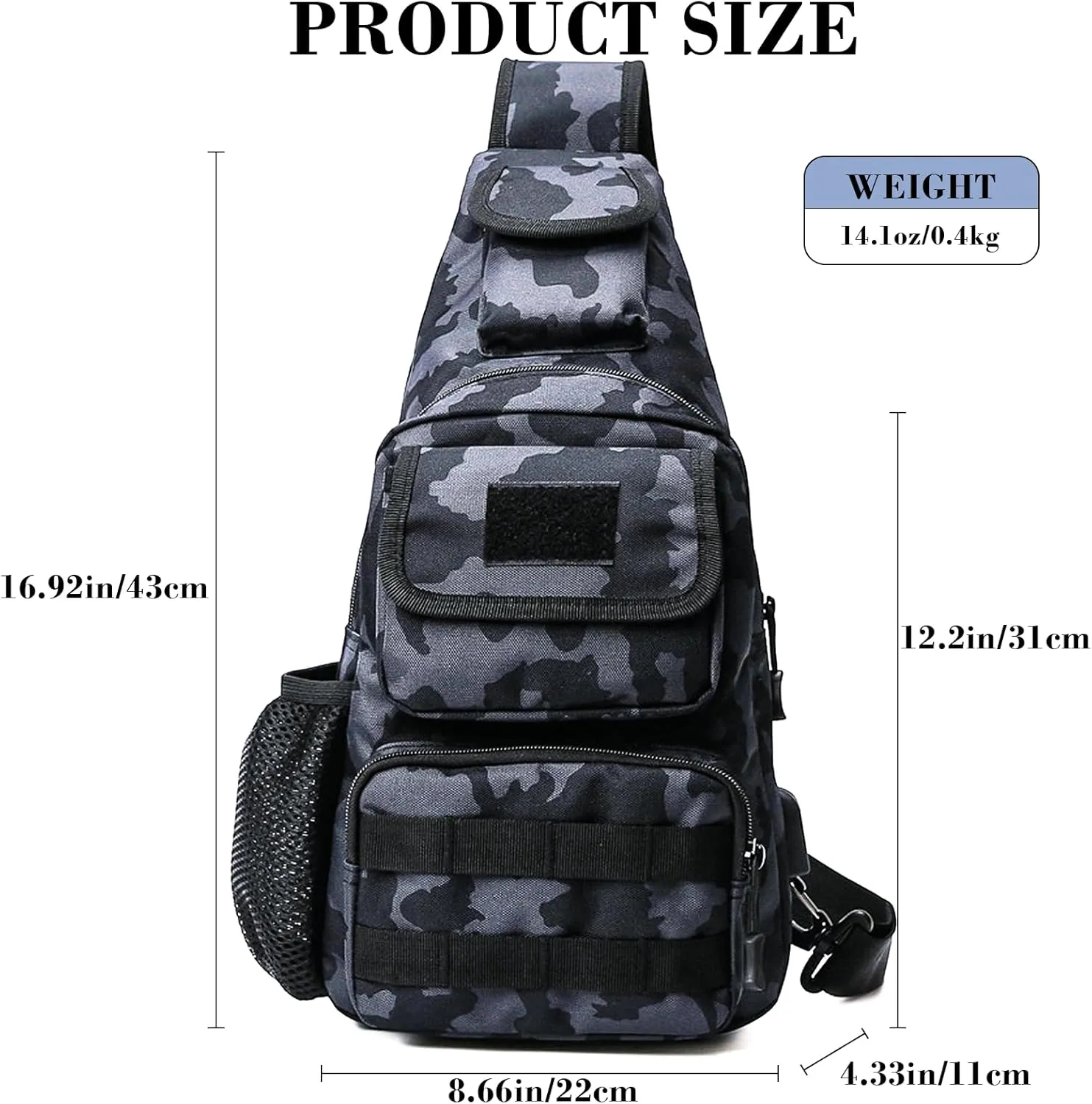 Fishing Tackle Sling Bags Small Chest Bag with Earphone Hole and USB Charging Port, Weatherproof Shoulder Crossbody Backpack for Fly Fishing, Camping, Hiking, Outdoor Sports