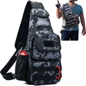 Fishing Tackle Sling Bags Small Chest Bag with Earphone Hole and USB Charging Port, Weatherproof Shoulder Crossbody Backpack for Fly Fishing, Camping, Hiking, Outdoor Sports