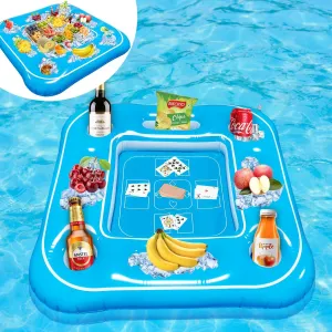Fistone Large Inflatable Floating Game Table - Tray for Pool & Beach Party, Summer Fun Food & Drink Holder for Pool-Blue