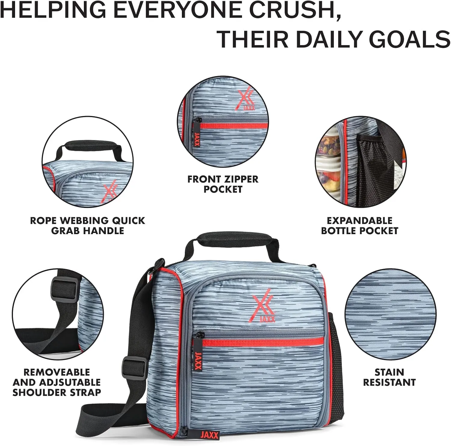 Fit & Fresh JAXX Meal Prep Lunch Box With Container For Men and Women, 5pc. Meal Prep Kit Lunch Bag With Containers Included