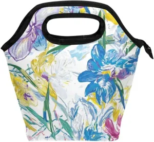 fit and fresh lunch bags for women with Curved handle small lunch box for women Leakproof travel cooler bag for Picnic Camping Beautiful Flower Blue
