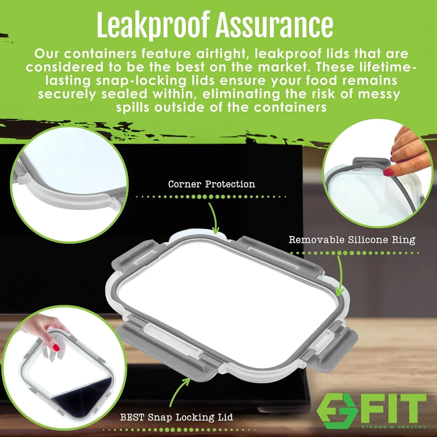 FIT Strong & Healthy Meal Prep Containers Glass, 1 & 2 & 3 Compartments – Portion Control Bento Box Adult, Glass Lunch Containers with Lids, Oven & Freezer Safe Bento Box Glass, 35 oz, Gray, 3 Pack