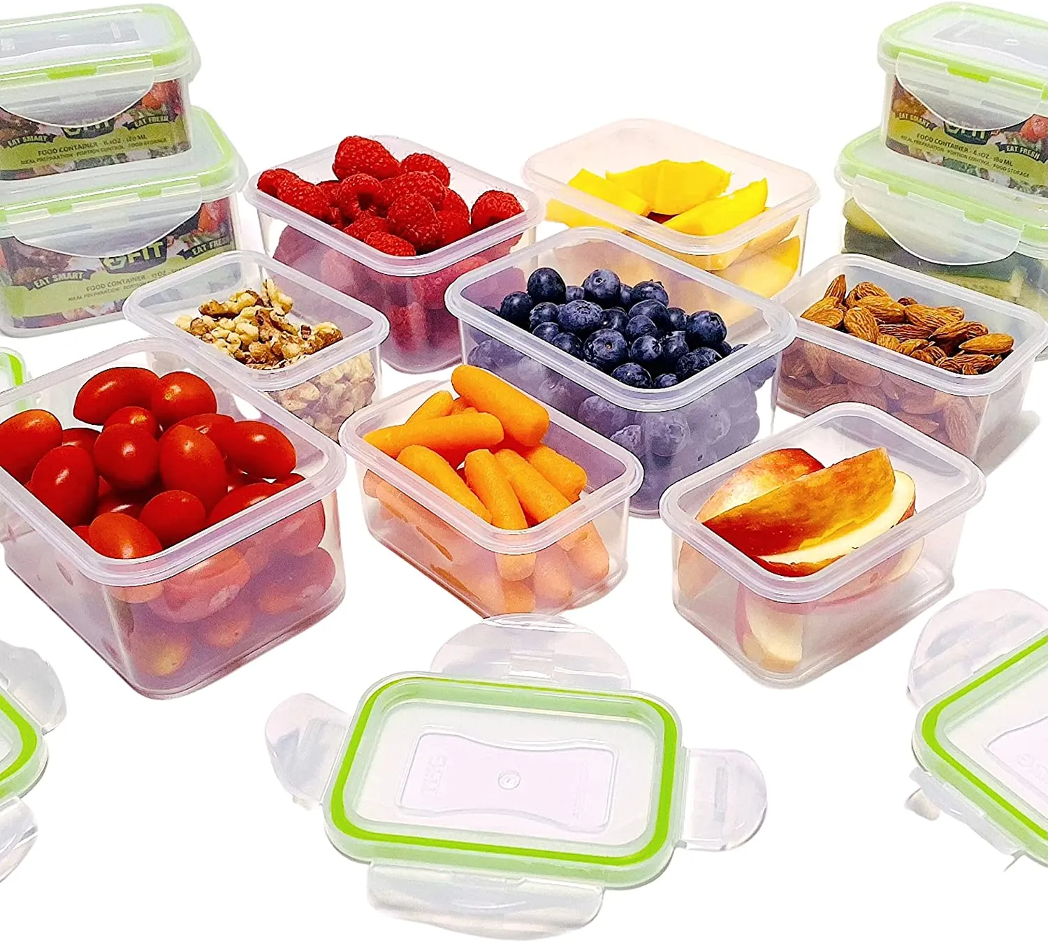 FIT Strong & Healthy  Small Stackable Snack Containers (12 Pack: 6 x 17oz   6 x 6oz) - Small Food Containers with lids, Plastic Containers, Portion Control containers, Kids Food Containers, Snack Containers for Adults