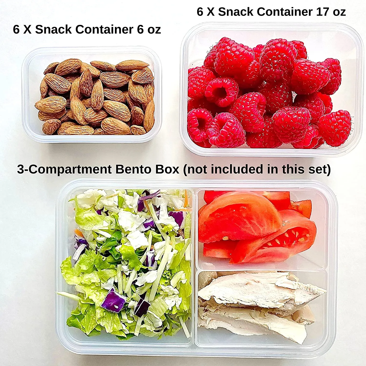 FIT Strong & Healthy  Small Stackable Snack Containers (12 Pack: 6 x 17oz   6 x 6oz) - Small Food Containers with lids, Plastic Containers, Portion Control containers, Kids Food Containers, Snack Containers for Adults