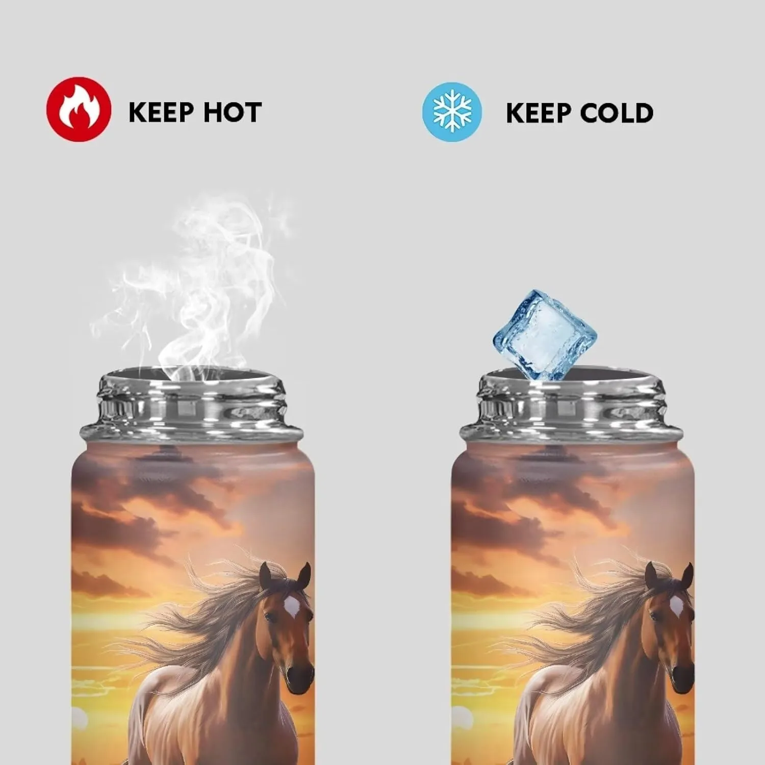 Flashideas Sunflower Horse Insulated Water Bottle and Lightweight Vacuum Insulated Flask Safe Stainless Steel Water bottle Keep Cold 24 Hour Hot 12 Hour 18oz