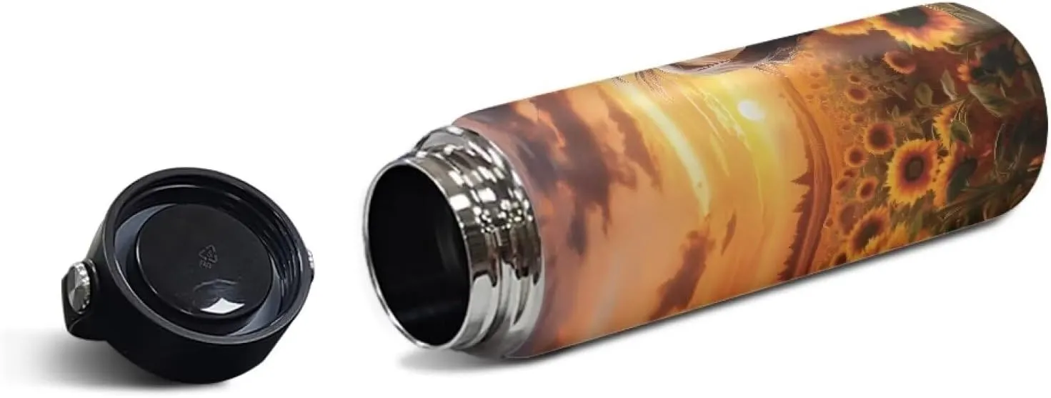 Flashideas Sunflower Horse Insulated Water Bottle and Lightweight Vacuum Insulated Flask Safe Stainless Steel Water bottle Keep Cold 24 Hour Hot 12 Hour 18oz