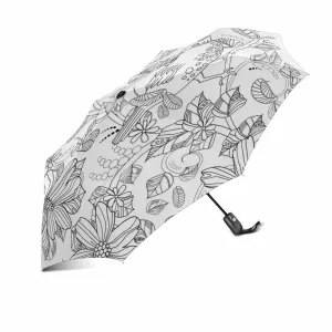 Floral with bird and flowers pattern automatic umbrella foldable with totes