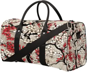 Flower Art Duffel Bag Sport Gym Duffle Bag Asian Flower Travel Bag Waterproof Weekender Overnight Tote Bag Foldable Carry on Bag Training Shoulder Bag for Women Men
