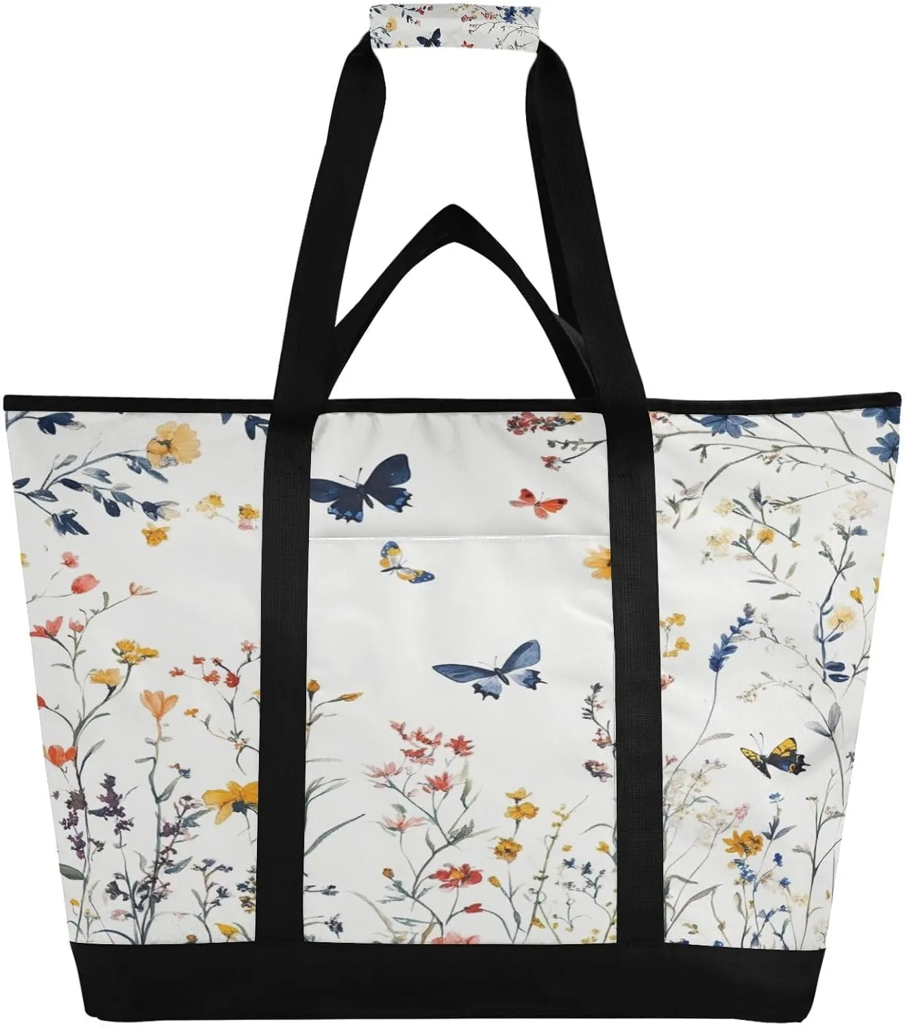 Flower Butterflu Reusable Insulated Lunchbox Cooler Bag, Leakproof Kitchen Grocery Bag Collapsible Portable Cooler Tote Bag for Picnic, Camping, Office, Travel