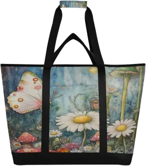 Flower Butterfly Reusable Insulated Lunchbox Cooler Bag, Leakproof Kitchen Grocery Bag Collapsible Portable Cooler Tote Bag for Picnic, Camping, Office, Travel