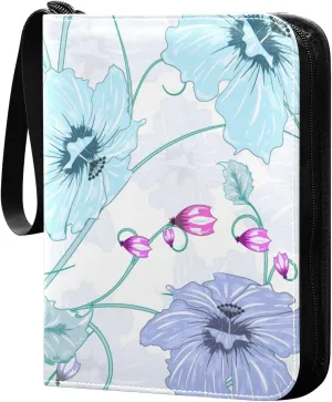 Flower-colorful-print 4 Pockets Trading Card Album Folder for Cards PU Waterproof Wear-resistant Cover Zip Card Binder Fits 400 Cards,Card Collector Holder for Collectible Boys Girls Game Sports Cards