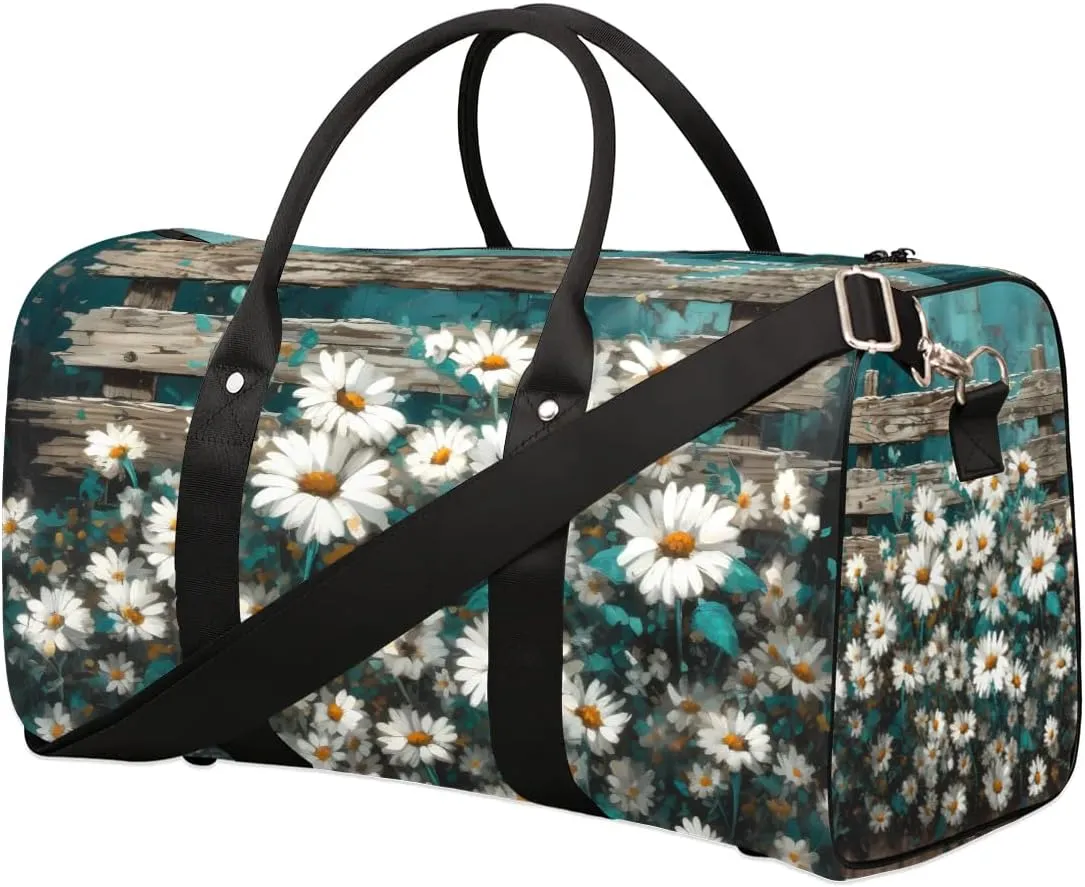 Flower Daisy Printed Travel Duffel Bag for Women Men Waterproof Foldable Overnight Weekender Bag Large Capacity Sports Gym Bag