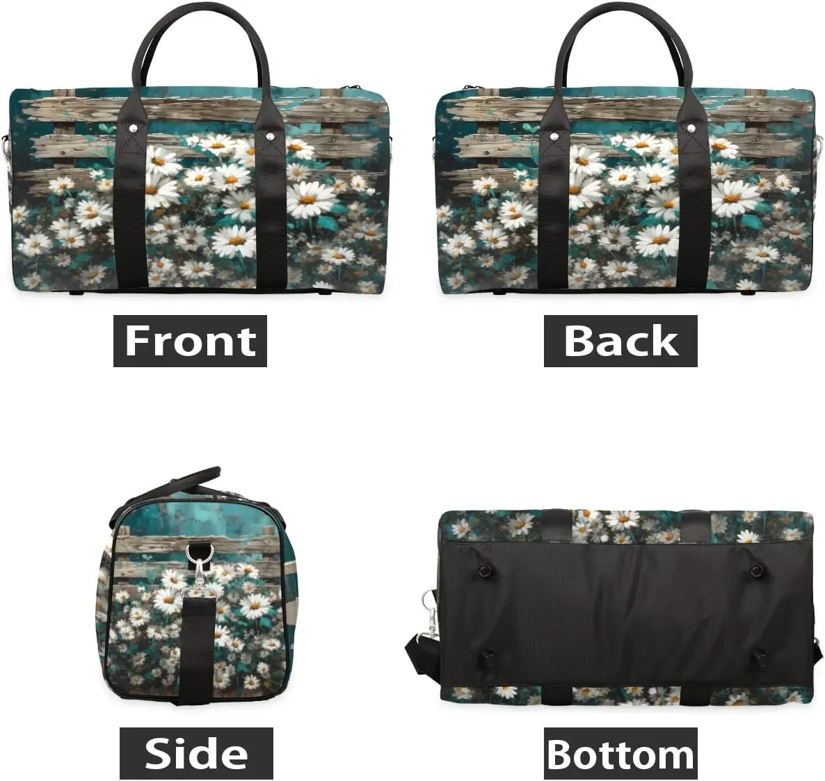 Flower Daisy Printed Travel Duffel Bag for Women Men Waterproof Foldable Overnight Weekender Bag Large Capacity Sports Gym Bag