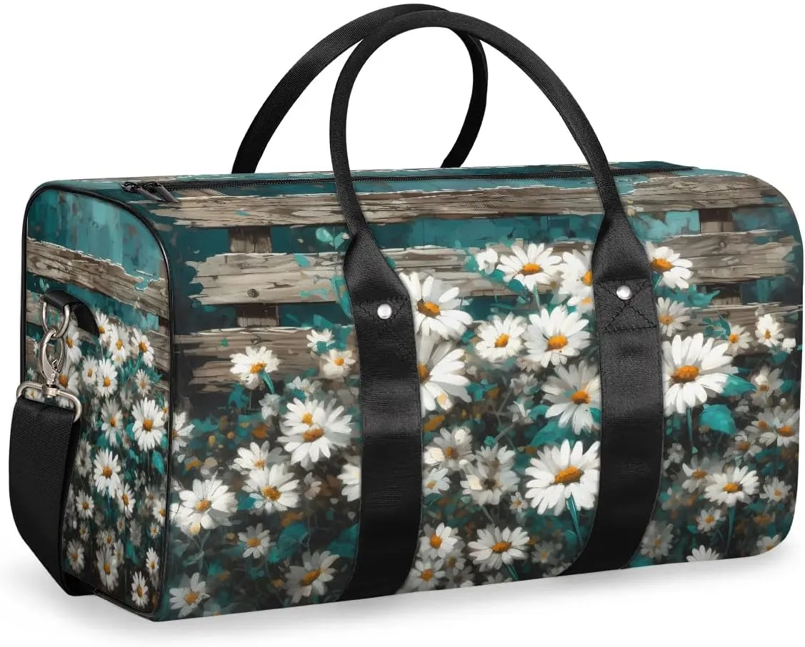 Flower Daisy Printed Travel Duffel Bag for Women Men Waterproof Foldable Overnight Weekender Bag Large Capacity Sports Gym Bag