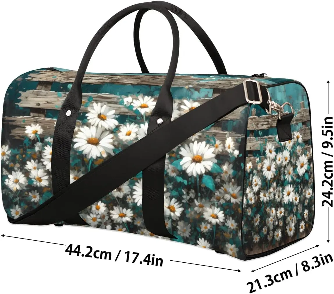 Flower Daisy Printed Travel Duffel Bag for Women Men Waterproof Foldable Overnight Weekender Bag Large Capacity Sports Gym Bag