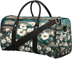 Flower Daisy Printed Travel Duffel Bag for Women Men Waterproof Foldable Overnight Weekender Bag Large Capacity Sports Gym Bag