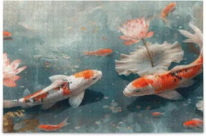 Flower Fish Japanese Jigsaw Puzzle 1000 Piece, Educational Intellectual Decompression Puzzle Game Jigsaw Puzzle for Adult Active Thinking Party Entertainment, Family Games