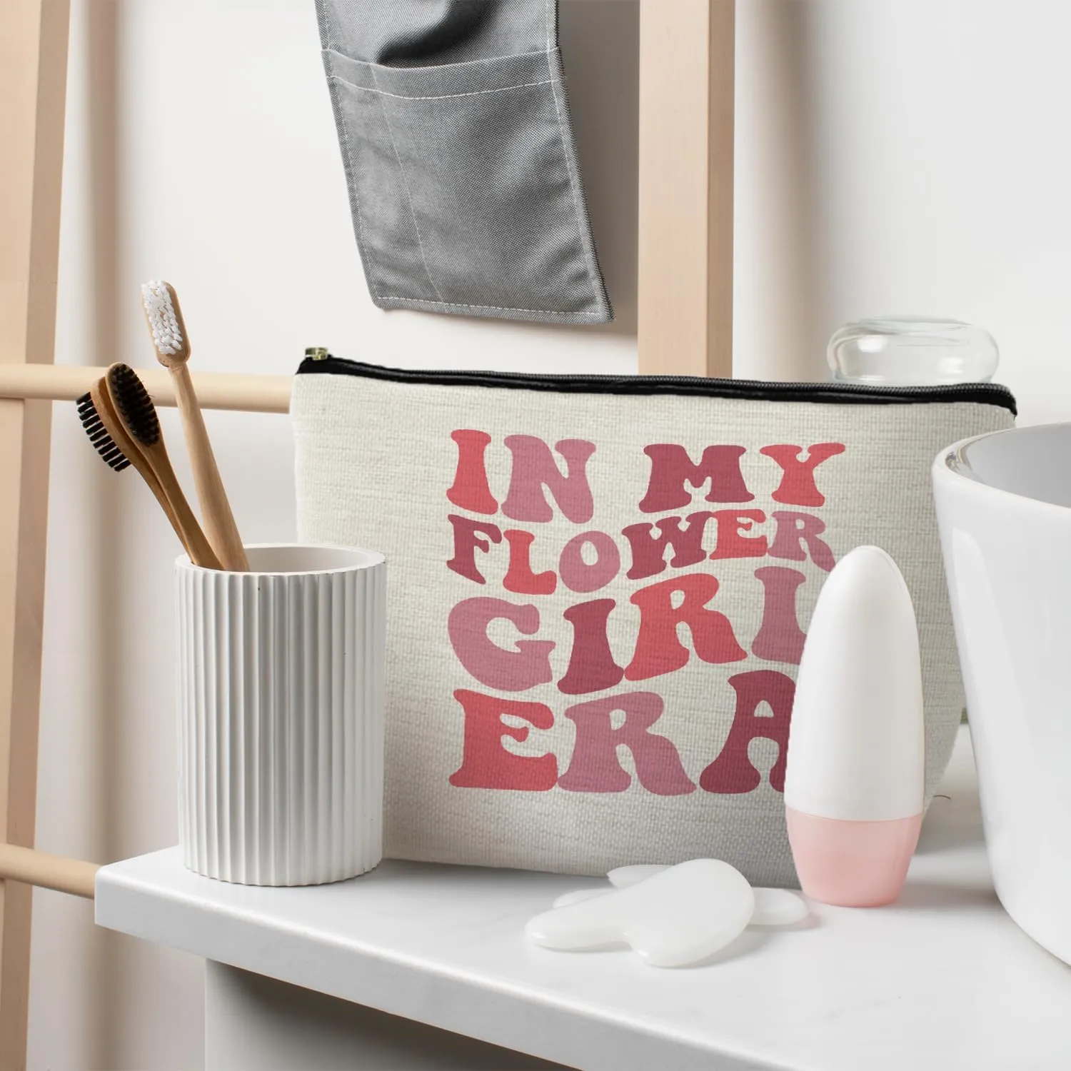 Flower Girl Gifts from Bride, Aesthetic Makeup Bag for Flower Girl, Bridesmaid Gift, Bridal Party Bachelorette Party Favor Bags, Groovy in My Flower Girl Era Cosmetic Bags for Women