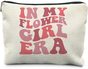 Flower Girl Gifts from Bride, Aesthetic Makeup Bag for Flower Girl, Bridesmaid Gift, Bridal Party Bachelorette Party Favor Bags, Groovy in My Flower Girl Era Cosmetic Bags for Women
