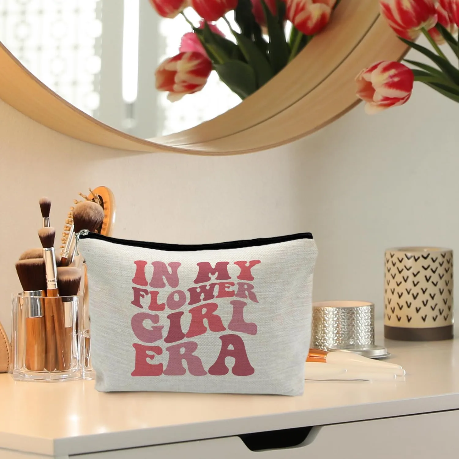Flower Girl Gifts from Bride, Aesthetic Makeup Bag for Flower Girl, Bridesmaid Gift, Bridal Party Bachelorette Party Favor Bags, Groovy in My Flower Girl Era Cosmetic Bags for Women