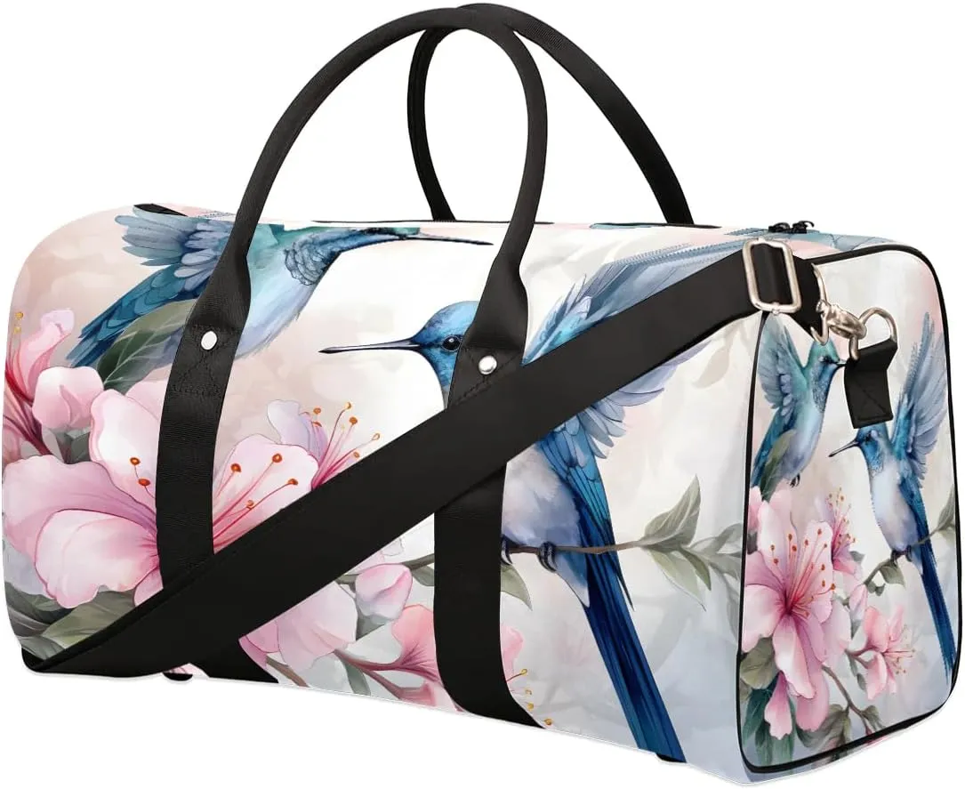Flower Hummingbird Travel Duffel Bag for Women Men Waterproof Foldable Overnight Weekender Bag Large Capacity Sports Gym Bag