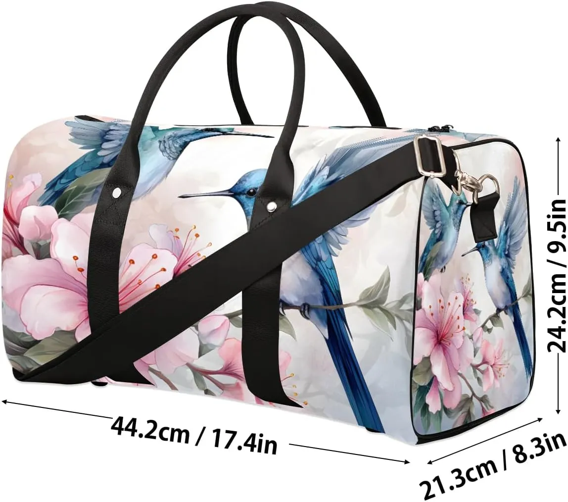 Flower Hummingbird Travel Duffel Bag for Women Men Waterproof Foldable Overnight Weekender Bag Large Capacity Sports Gym Bag
