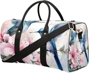 Flower Hummingbird Travel Duffel Bag for Women Men Waterproof Foldable Overnight Weekender Bag Large Capacity Sports Gym Bag