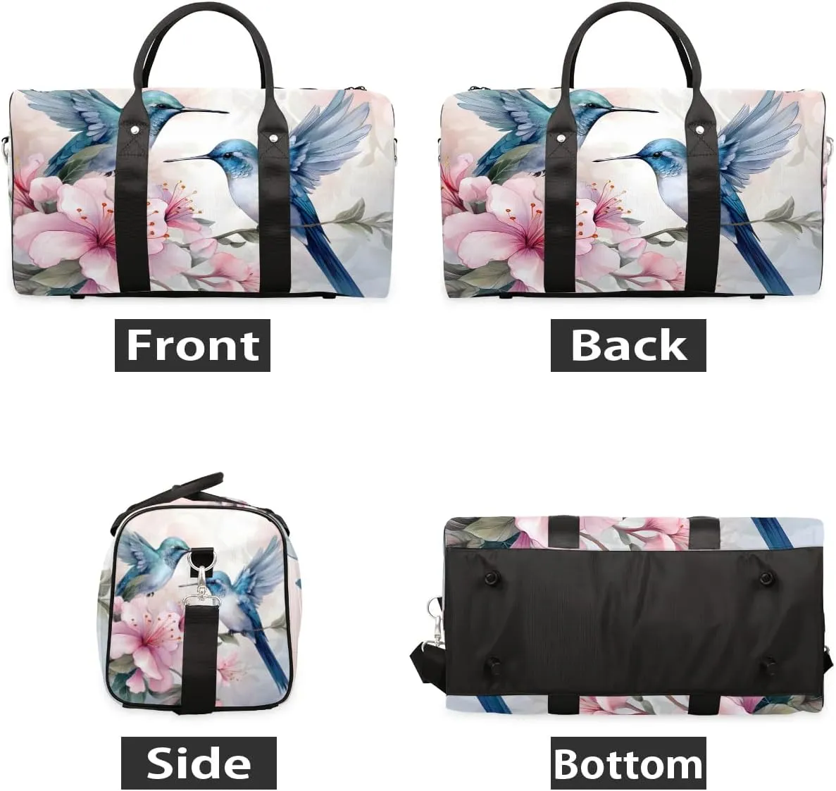 Flower Hummingbird Travel Duffel Bag for Women Men Waterproof Foldable Overnight Weekender Bag Large Capacity Sports Gym Bag