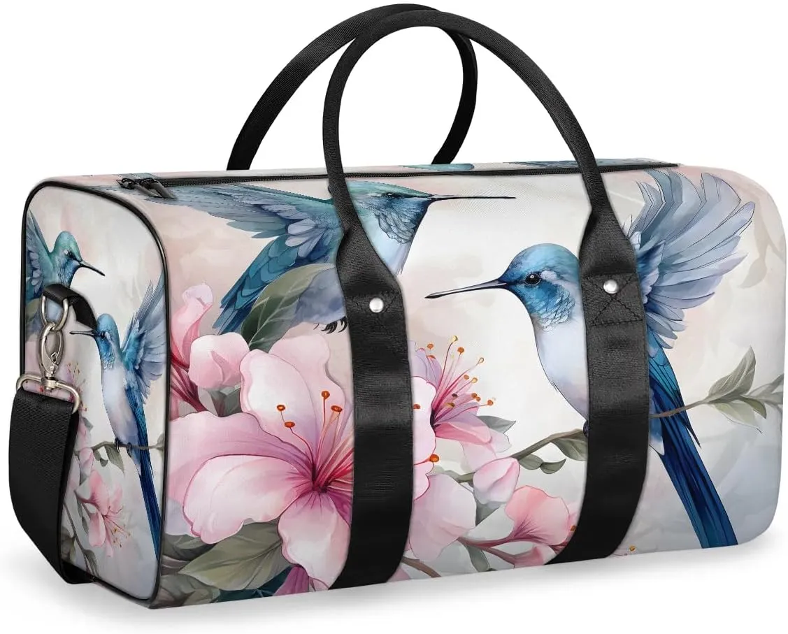 Flower Hummingbird Travel Duffel Bag for Women Men Waterproof Foldable Overnight Weekender Bag Large Capacity Sports Gym Bag