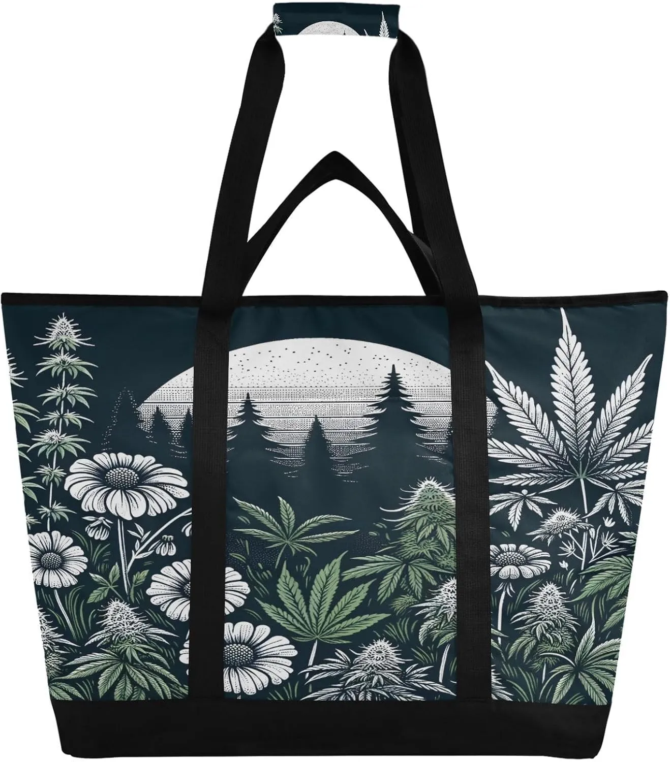 Flower Leaves Reusable Insulated Lunchbox Cooler Bag, Leakproof Kitchen Grocery Bag Collapsible Portable Cooler Tote Bag for Picnic, Camping, Office, Travel