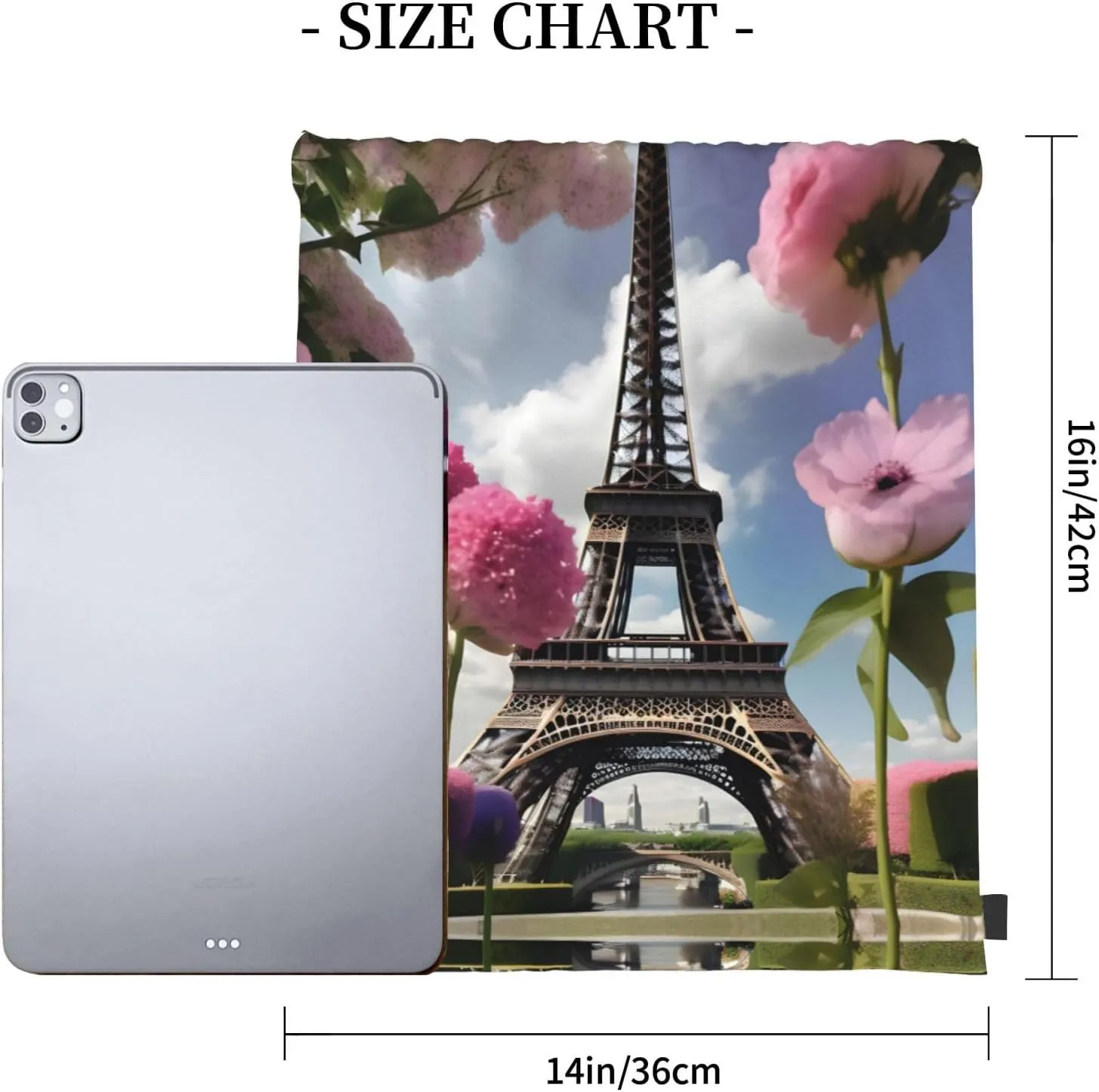 Flower Paris Eiffel Towers Print Sports Drawstring Backpack,Water Resistant Bag, Gym Backpack for Women Men