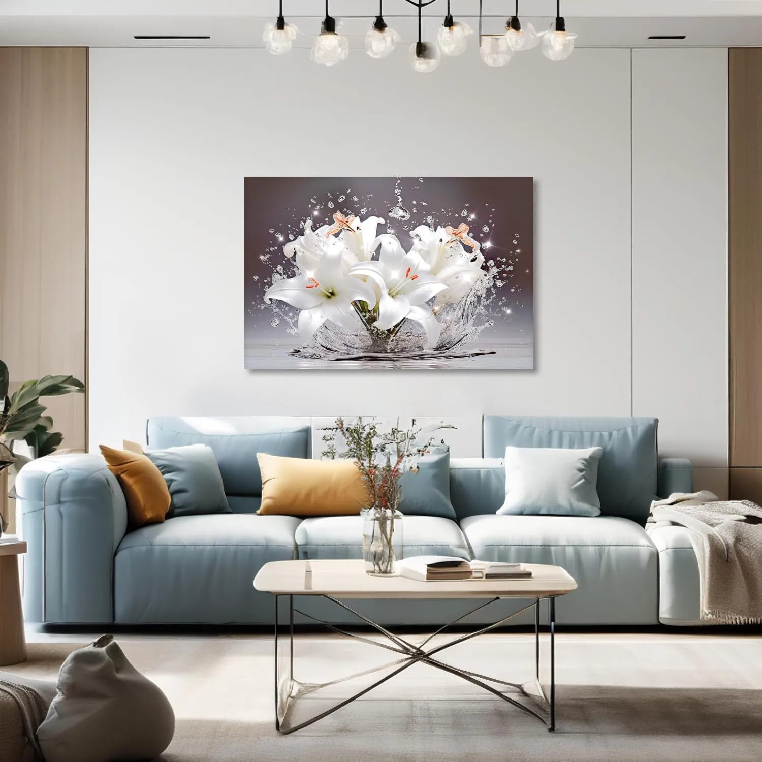 Flower Wall Art Canvas Print Bathroom Decor Lily Bloom in Water Picture Botany Floral Painting Prints Modern Aesthetics Artwork for Home Decor Framed(Art-8,12.00x18.00 inch)