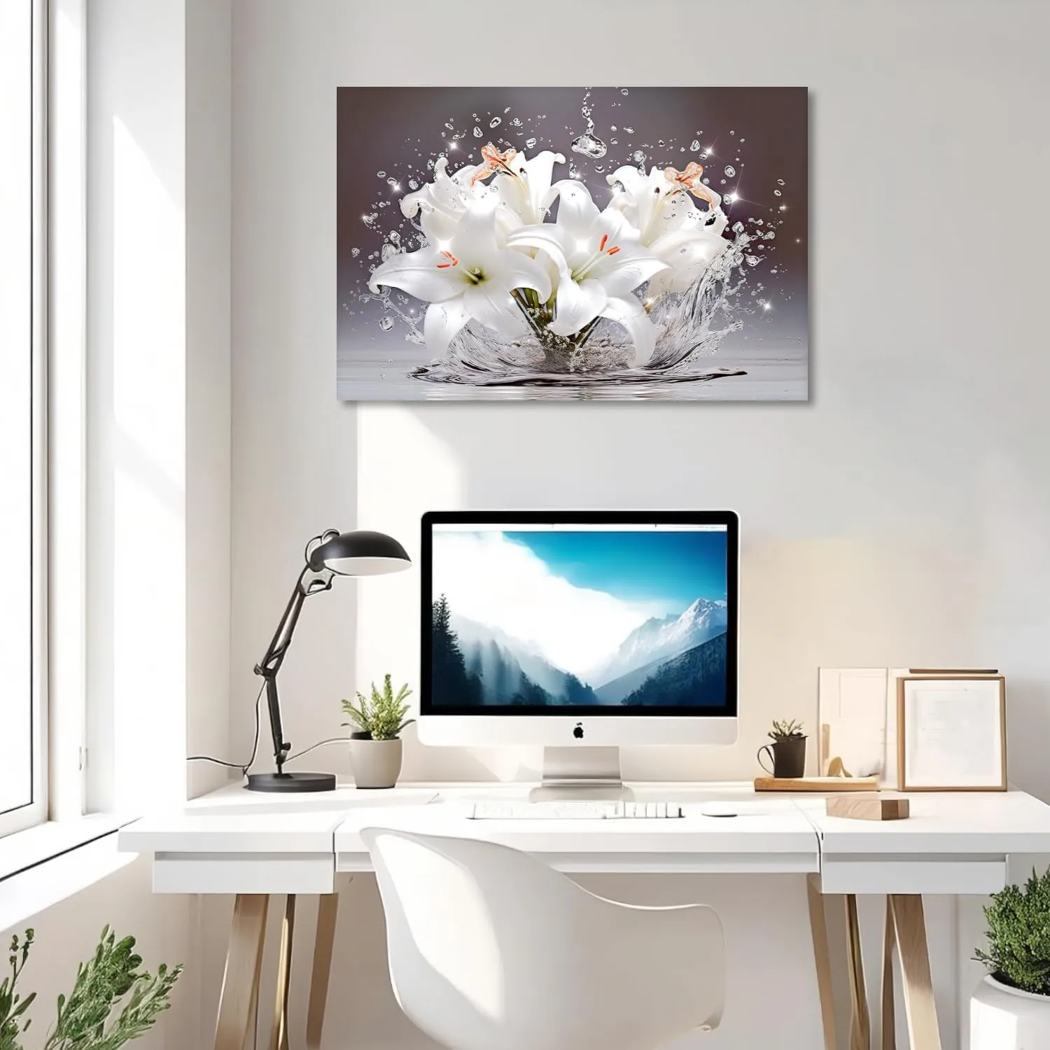 Flower Wall Art Canvas Print Bathroom Decor Lily Bloom in Water Picture Botany Floral Painting Prints Modern Aesthetics Artwork for Home Decor Framed(Art-8,12.00x18.00 inch)