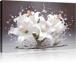 Flower Wall Art Canvas Print Bathroom Decor Lily Bloom in Water Picture Botany Floral Painting Prints Modern Aesthetics Artwork for Home Decor Framed(Art-8,12.00x18.00 inch)