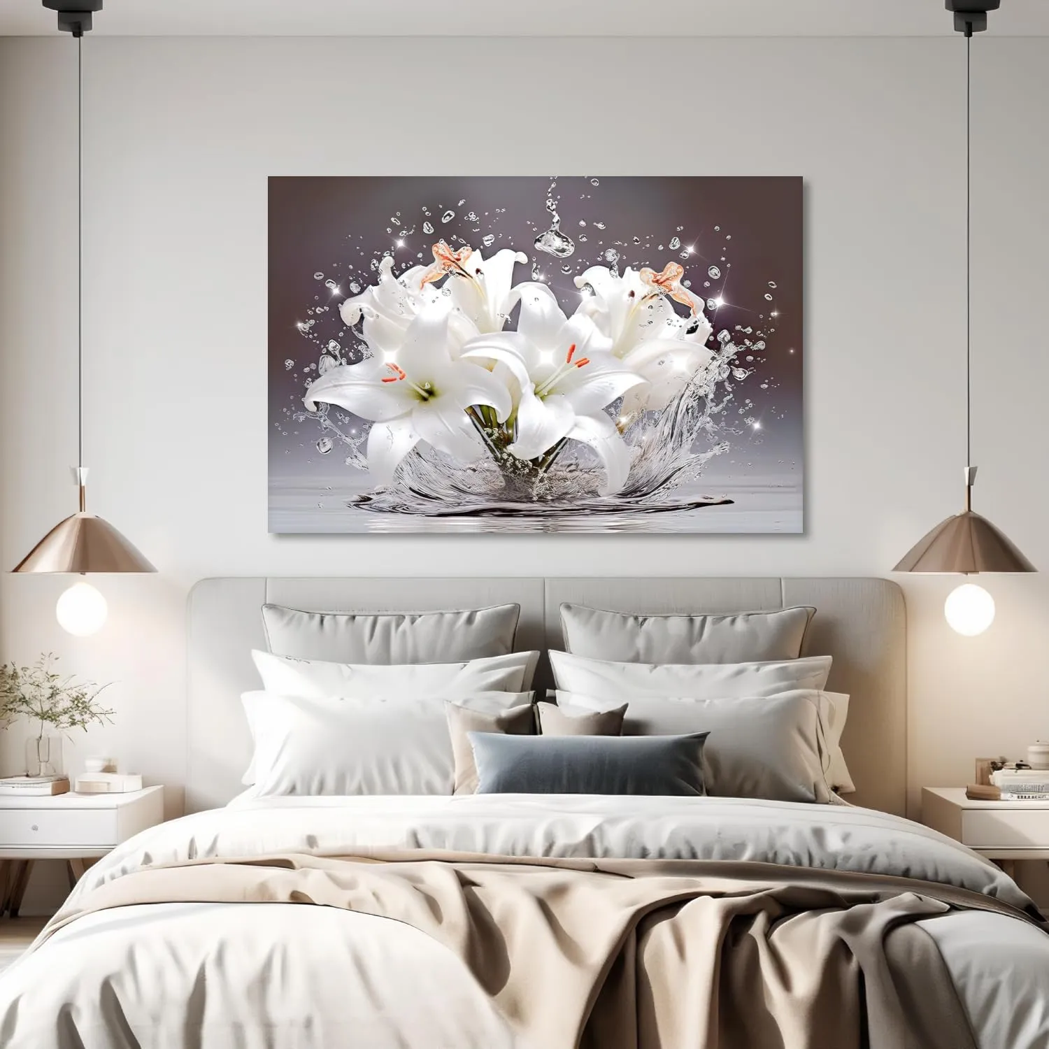 Flower Wall Art Canvas Print Bathroom Decor Lily Bloom in Water Picture Botany Floral Painting Prints Modern Aesthetics Artwork for Home Decor Framed(Art-8,12.00x18.00 inch)