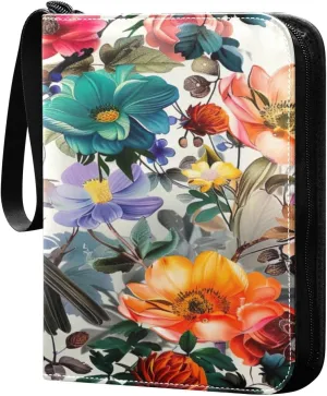Flower with Colorful Birds Card Binder 4-Pocket, 400 Pockets Trading Cards Holder Games Card Albums Storage Organizer Case for Football, Baseball Cards