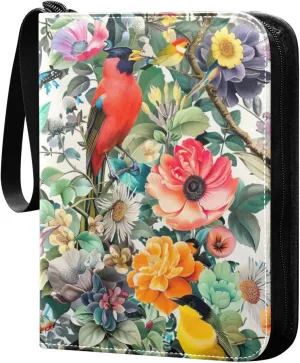 Flower with Colorful Birds Card Binder, 400 Pockets Card Holder with 50 Sleeves, Sturdy Card Holder Folders for Game Cards & Sports Cards