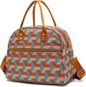 FlowFly Insulated Lunch Bag With Shoulder Strap for Women, Men, and Kids, Large and Reusable, Handle, Freezable Work and School Travel Tote and Meal Prep Organizer,Stereoscopic Red