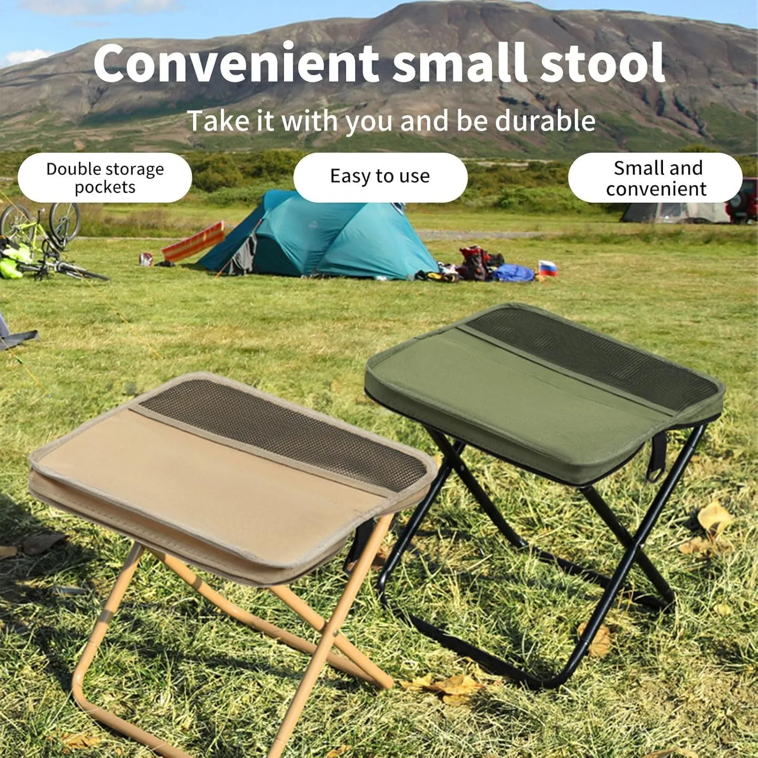 Foldable Backpack Stool, Mini Camping Collapsible Stool,Small Foldable Fishing Chair, Seat with Adjustable Shoulder Strap, for Camping, Fishing, Hiking, Picnics, Outdoor Barbecue (Green, Large)