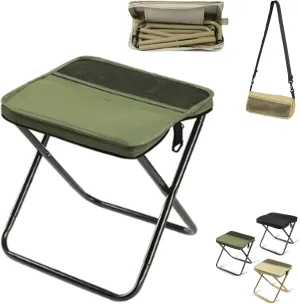 Foldable Backpack Stool, Mini Camping Collapsible Stool,Small Foldable Fishing Chair, Seat with Adjustable Shoulder Strap, for Camping, Fishing, Hiking, Picnics, Outdoor Barbecue (Green, Large)