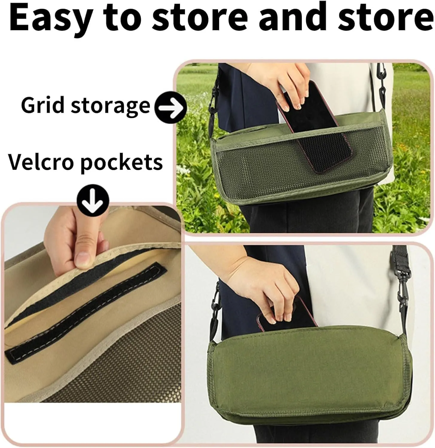 Foldable Backpack Stool, Mini Camping Collapsible Stool,Small Foldable Fishing Chair, Seat with Adjustable Shoulder Strap, for Camping, Fishing, Hiking, Picnics, Outdoor Barbecue (Green, Large)