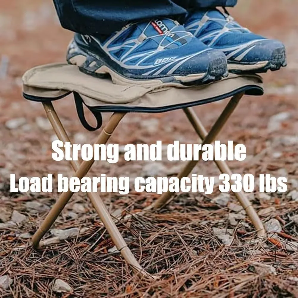Foldable Backpack Stool, Portable Mini Outdoor Camping Folding Seat with Adjustable Shoulder Strap, Compact Ultra-Lightweight Collapsible Chair for Mountaineering, Hiking, Fishing (Beige-S L)