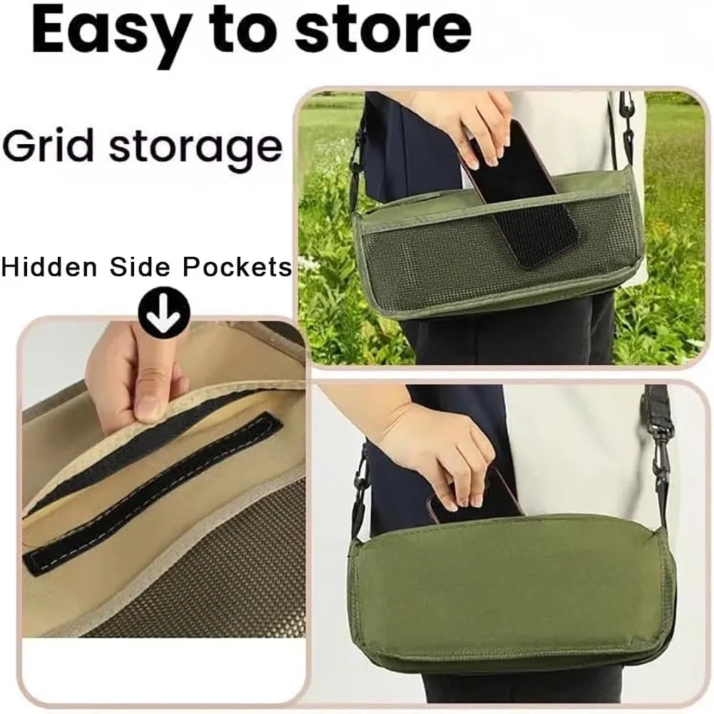 Foldable Backpack Stool, Portable Mini Outdoor Camping Folding Seat with Adjustable Shoulder Strap, Compact Ultra-Lightweight Collapsible Chair for Mountaineering, Hiking, Fishing (Beige-S L)