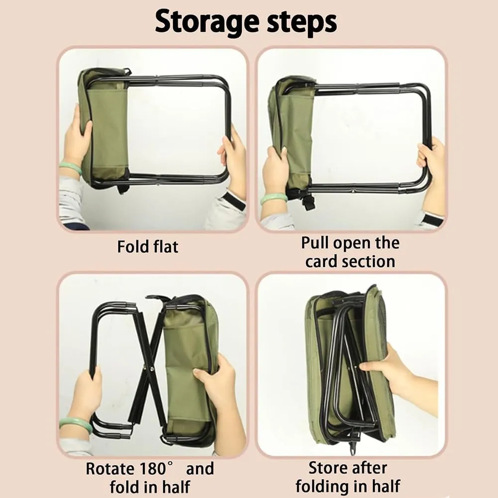 Foldable Backpack Stool, Portable Mini Outdoor Camping Folding Seat with Adjustable Shoulder Strap, Compact Ultra-Lightweight Collapsible Chair for Mountaineering, Hiking, Fishing (Beige-S L)
